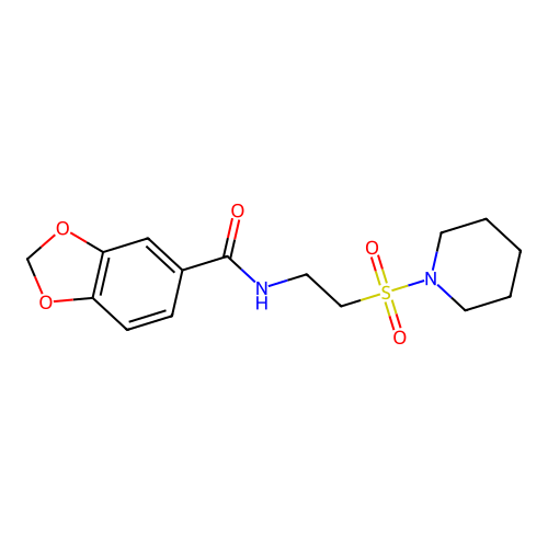 N-(2-(piperidin-1-ylsulfonyl)ethyl)benzo[d][1,3]dioxole-5-carboxamide structure