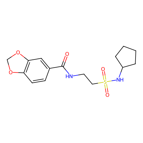 N-[2-(cyclopentylsulfamoyl)ethyl]-1,3-benzodioxole-5-carboxamide structure