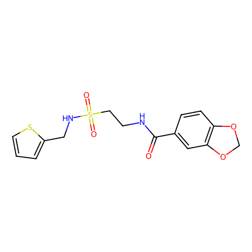 N-[2-(thiophen-2-ylmethylsulfamoyl)ethyl]-1,3-benzodioxole-5-carboxamide structure