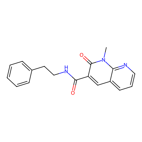 1-methyl-2-oxo-N-phenethyl-1,2-dihydro-1,8-naphthyridine-3-carboxamide structure