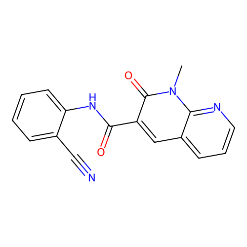 N-(2-cyanophenyl)-1-methyl-2-oxo-1,2-dihydro-1,8-naphthyridine-3-carboxamide structure