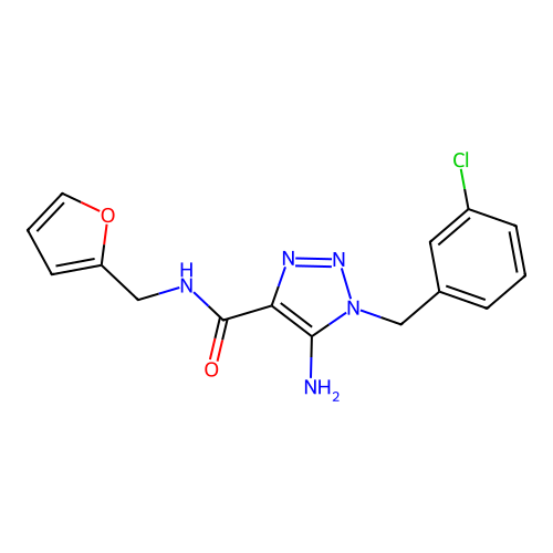 5-amino-1-[(3-chlorophenyl)methyl]-N-(furan-2-ylmethyl)triazole-4-carboxamide structure