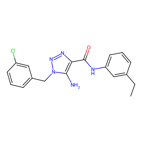 5-amino-1-[(3-chlorophenyl)methyl]-N-(3-ethylphenyl)triazole-4-carboxamide structure