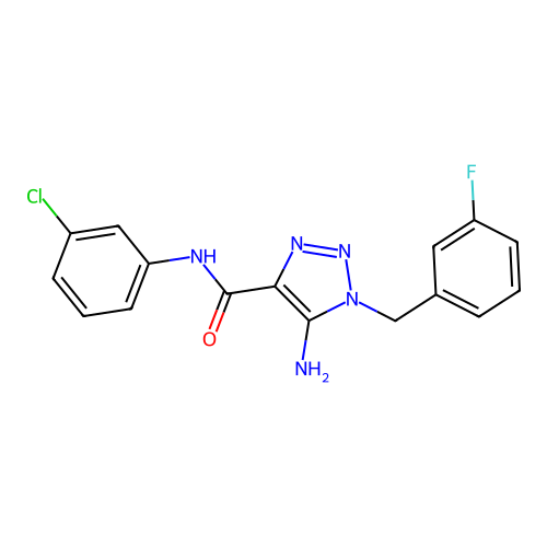 5-amino-N-(3-chlorophenyl)-1-[(3-fluorophenyl)methyl]triazole-4-carboxamide structure