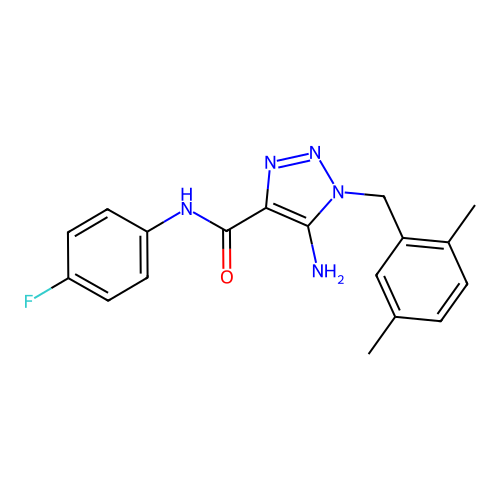 5-amino-1-[(2,5-dimethylphenyl)methyl]-N-(4-fluorophenyl)triazole-4-carboxamide structure