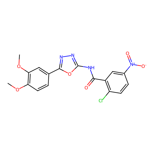 2-chloro-N-[5-(3,4-dimethoxyphenyl)-1,3,4-oxadiazol-2-yl]-5-nitrobenzamide structure