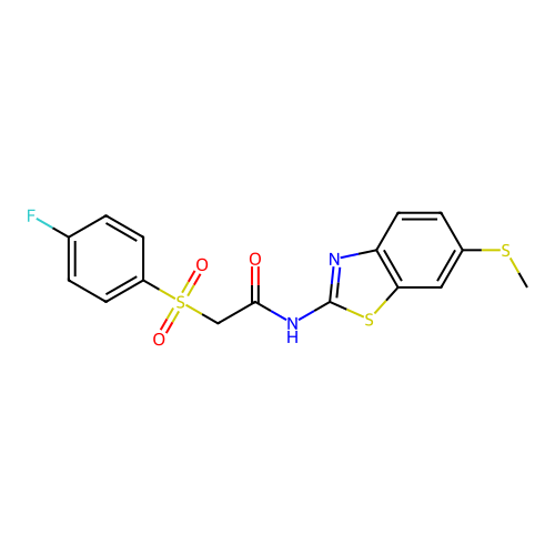 2-((4-fluorophenyl)sulfonyl)-N-(6-(methylthio)benzo[d]thiazol-2-yl)acetamide structure