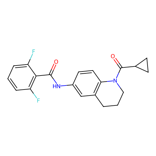 N-[1-(cyclopropanecarbonyl)-3,4-dihydro-2H-quinolin-6-yl]-2,6-difluorobenzamide structure
