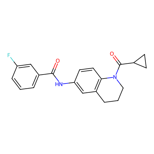 N-[1-(cyclopropanecarbonyl)-3,4-dihydro-2H-quinolin-6-yl]-3-fluorobenzamide structure