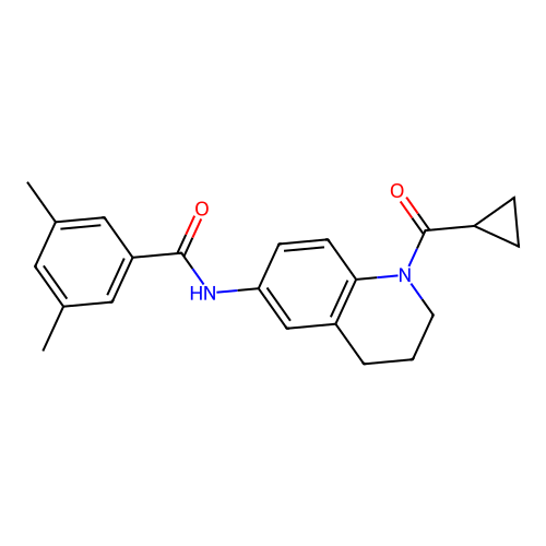 N-[1-(cyclopropanecarbonyl)-3,4-dihydro-2H-quinolin-6-yl]-3,5-dimethylbenzamide structure