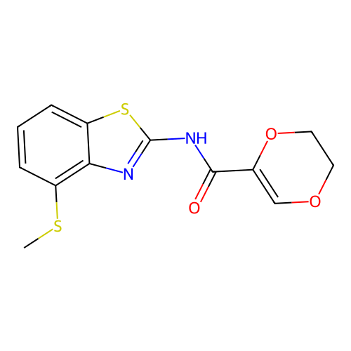 N-(4-(methylthio)benzo[d]thiazol-2-yl)-5,6-dihydro-1,4-dioxine-2-carboxamide structure