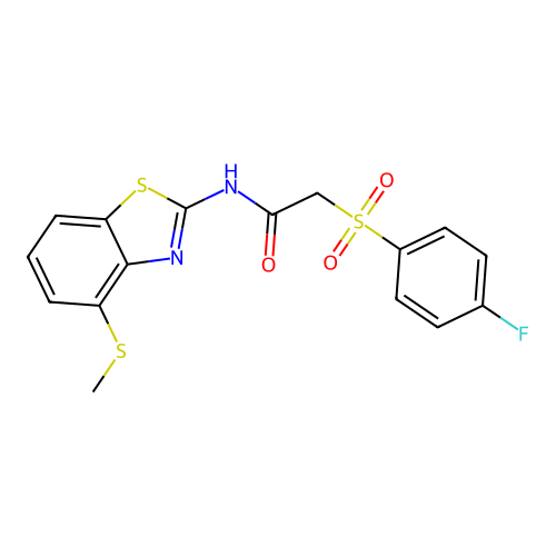 2-((4-fluorophenyl)sulfonyl)-N-(4-(methylthio)benzo[d]thiazol-2-yl)acetamide structure