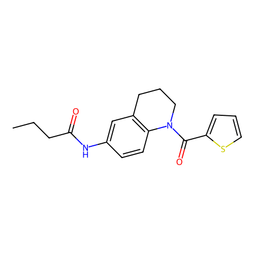 N-(1-(thiophene-2-carbonyl)-1,2,3,4-tetrahydroquinolin-6-yl)butyramide structure