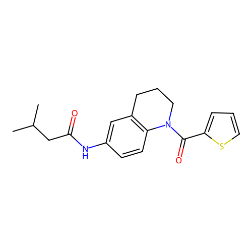 3-methyl-N-[1-(thiophene-2-carbonyl)-3,4-dihydro-2H-quinolin-6-yl]butanamide structure