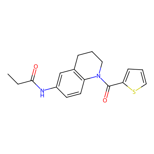 N-(1-(thiophene-2-carbonyl)-1,2,3,4-tetrahydroquinolin-6-yl)propionamide structure
