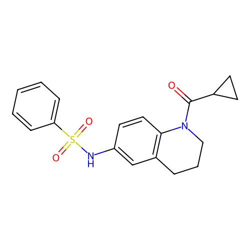 N-[1-(cyclopropanecarbonyl)-3,4-dihydro-2H-quinolin-6-yl]benzenesulfonamide structure