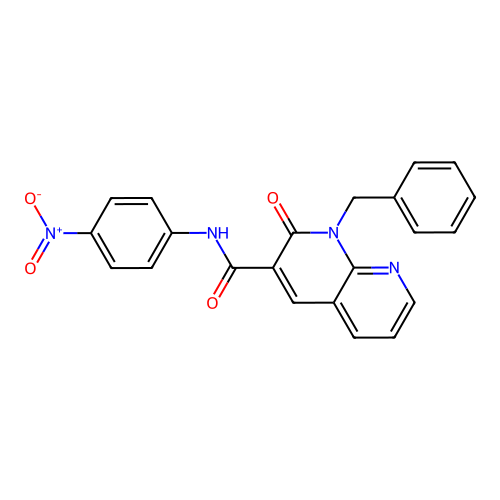 1-benzyl-N-(4-nitrophenyl)-2-oxo-1,2-dihydro-1,8-naphthyridine-3-carboxamide structure