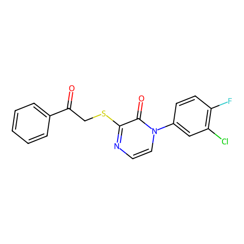 1-(3-Chloro-4-fluorophenyl)-3-phenacylsulfanylpyrazin-2-one structure