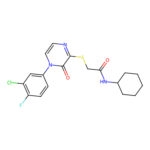 2-[4-(3-chloro-4-fluorophenyl)-3-oxopyrazin-2-yl]sulfanyl-N-cyclohexylacetamide structure