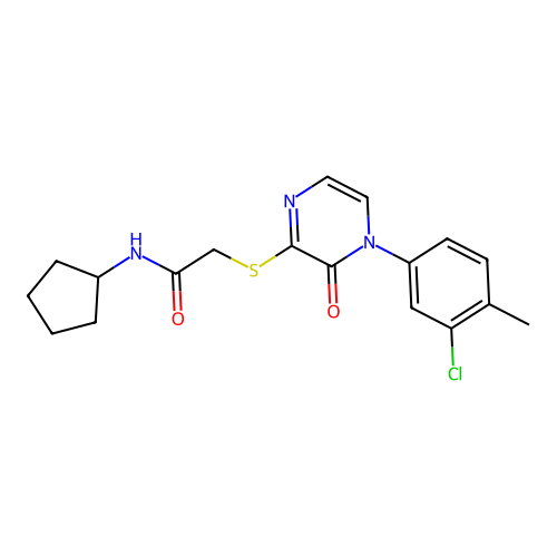 2-{[4-(3-chloro-4-methylphenyl)-3-oxo-3,4-dihydropyrazin-2-yl]sulfanyl}-N-cyclopentylacetamide structure