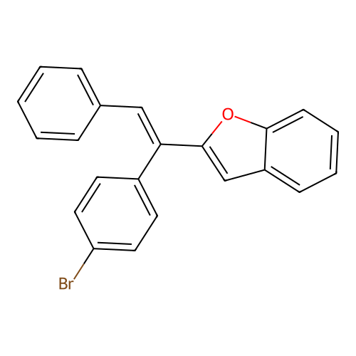 2-((E)-1-(4-bromophenyl)-2-phenylethenyl)benzofuran structure