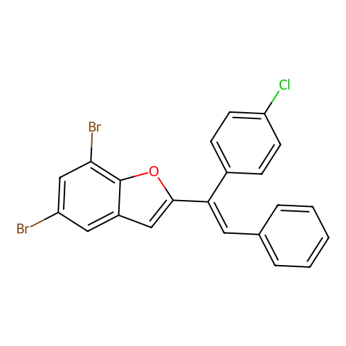 5,7-Dibromo-2-((E)-1-(4-chlorophenyl)-2-phenylethenyl)benzofuran structure
