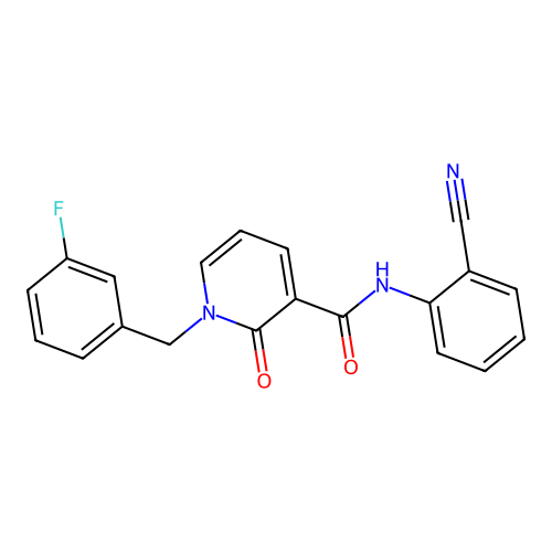 N-(2-cyanophenyl)-1-(3-fluorobenzyl)-2-oxo-1,2-dihydropyridine-3-carboxamide structure