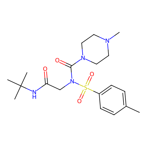 N-(2-(tert-butylamino)-2-oxoethyl)-4-methyl-N-tosylpiperazine-1-carboxamide structure
