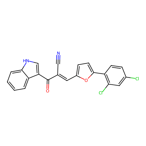 (E)-3-(5-(2,4-dichlorophenyl)furan-2-yl)-2-(1H-indole-3-carbonyl)acrylonitrile structure