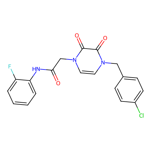 2-[4-[(4-chlorophenyl)methyl]-2,3-dioxopyrazin-1-yl]-N-(2-fluorophenyl)acetamide structure