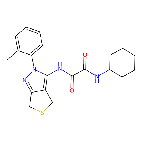 N-cyclohexyl-N'-[2-(2-methylphenyl)-4,6-dihydrothieno[3,4-c]pyrazol-3-yl]oxamide structure