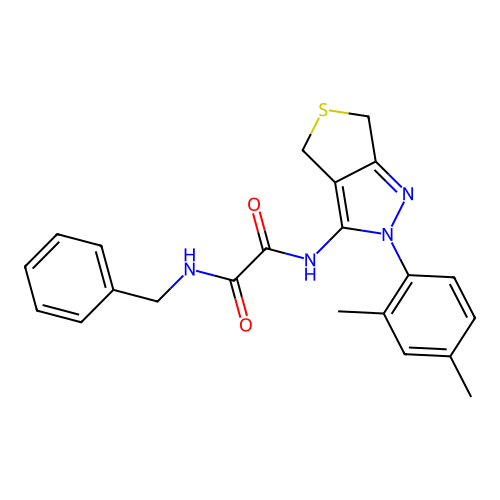 N-benzyl-N'-[2-(2,4-dimethylphenyl)-4,6-dihydrothieno[3,4-c]pyrazol-3-yl]oxamide structure