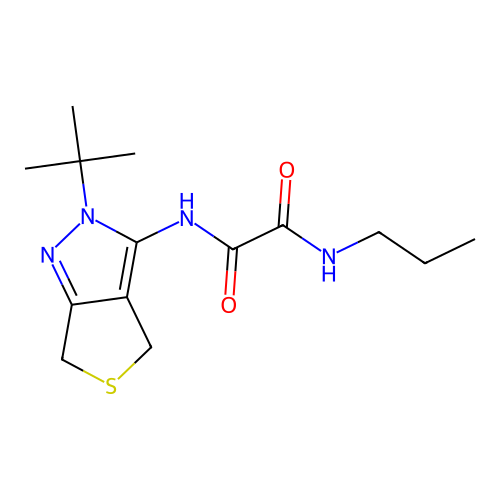 N'-(2-tert-butyl-4,6-dihydrothieno[3,4-c]pyrazol-3-yl)-N-propyloxamide structure