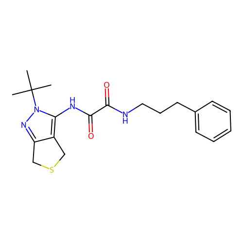 N'-(2-tert-butyl-4,6-dihydrothieno[3,4-c]pyrazol-3-yl)-N-(3-phenylpropyl)oxamide structure