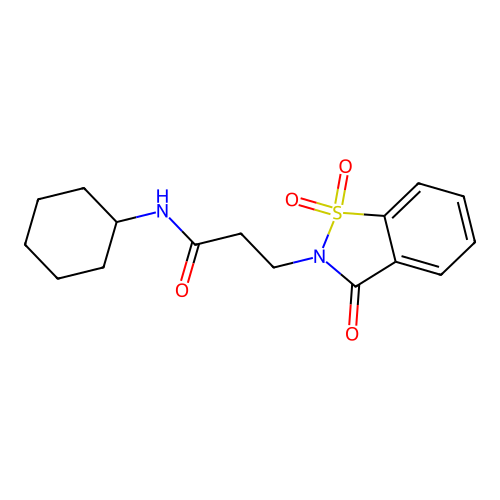 N-cyclohexyl-3-(1,1,3-trioxo-1,2-benzothiazol-2-yl)propanamide structure
