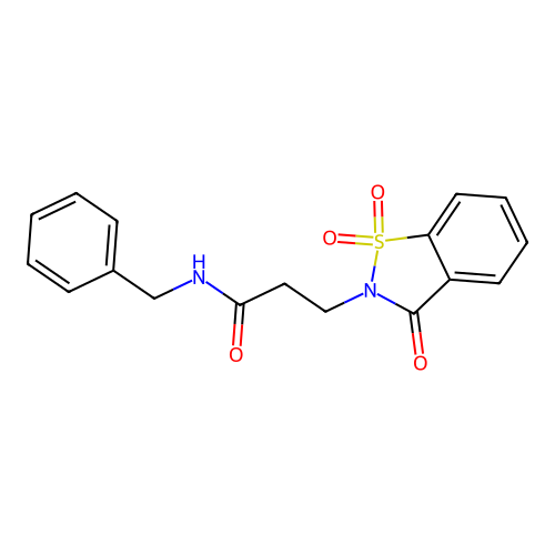 N-benzyl-3-(1,1-dioxido-3-oxobenzo[d]isothiazol-2(3H)-yl)propanamide structure
