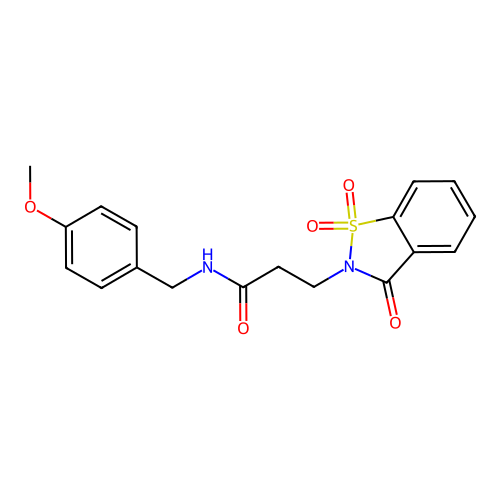 3-(1,1-dioxido-3-oxobenzo[d]isothiazol-2(3H)-yl)-N-(4-methoxybenzyl)propanamide structure