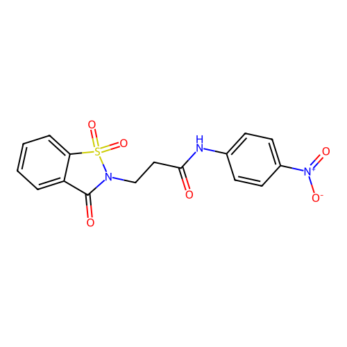 N-(4-nitrophenyl)-3-(1,1,3-trioxo-1,2-benzothiazol-2-yl)propanamide structure