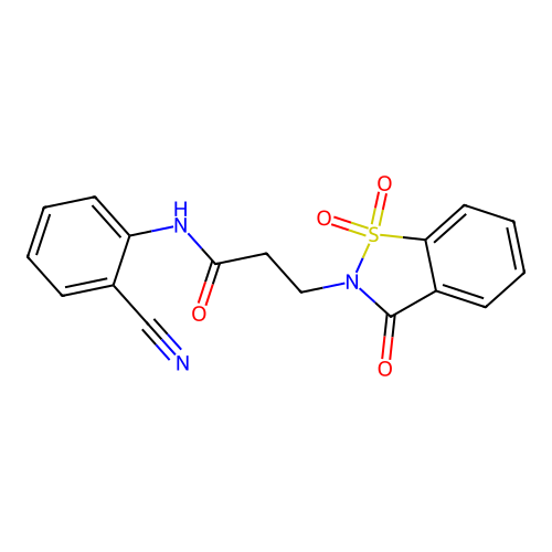 N-(2-cyanophenyl)-3-(1,1,3-trioxo-1,2-benzothiazol-2-yl)propanamide structure