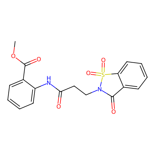 Methyl 2-[3-(1,1,3-trioxo-1,2-benzothiazol-2-yl)propanoylamino]benzoate structure