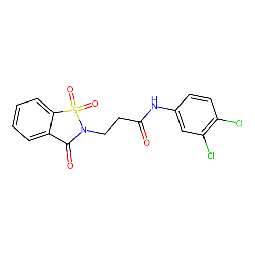N-(3,4-dichlorophenyl)-3-(1,1,3-trioxo-1,2-benzothiazol-2-yl)propanamide structure