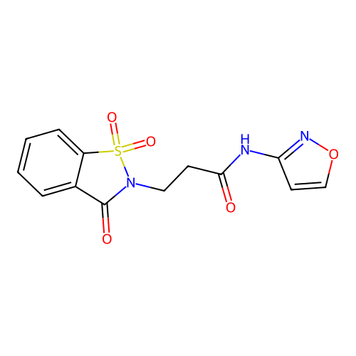 3-(1,1-dioxido-3-oxobenzo[d]isothiazol-2(3H)-yl)-N-(isoxazol-3-yl)propanamide structure