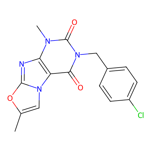 3-(4-chlorobenzyl)-1,7-dimethyloxazolo[2,3-f]purine-2,4(1H,3H)-dione structure
