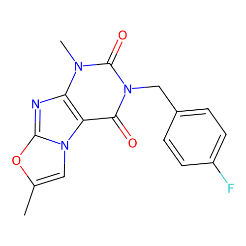 3-(4-fluorobenzyl)-1,7-dimethyloxazolo[2,3-f]purine-2,4(1H,3H)-dione structure