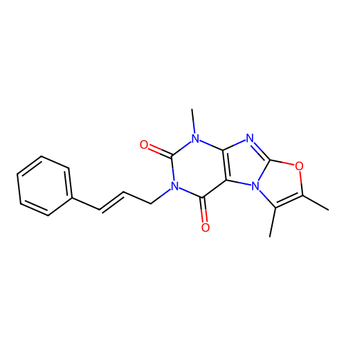 3-cinnamyl-1,6,7-trimethyloxazolo[2,3-f]purine-2,4(1H,3H)-dione structure