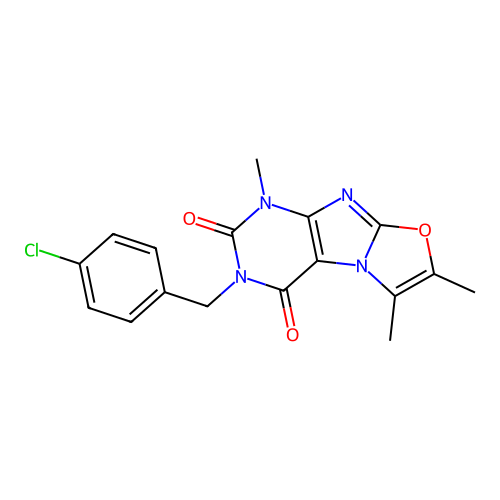 3-(4-chlorobenzyl)-1,6,7-trimethyloxazolo[2,3-f]purine-2,4(1H,3H)-dione structure