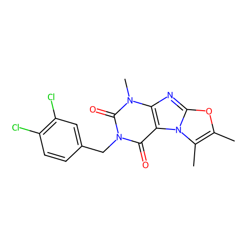 3-(3,4-dichlorobenzyl)-1,6,7-trimethyloxazolo[2,3-f]purine-2,4(1H,3H)-dione structure