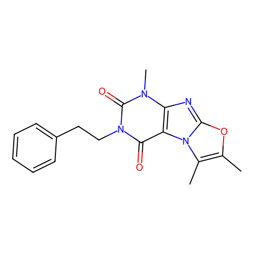 1,6,7-trimethyl-3-phenethyloxazolo[2,3-f]purine-2,4(1H,3H)-dione structure