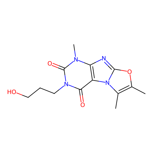 3-(3-hydroxypropyl)-1,6,7-trimethyl[1,3]oxazolo[2,3-f]purine-2,4(1H,3H)-dione structure