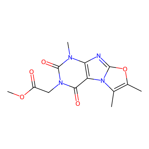 Methyl 2-(4,7,8-trimethyl-1,3-dioxopurino[8,7-b][1,3]oxazol-2-yl)acetate structure